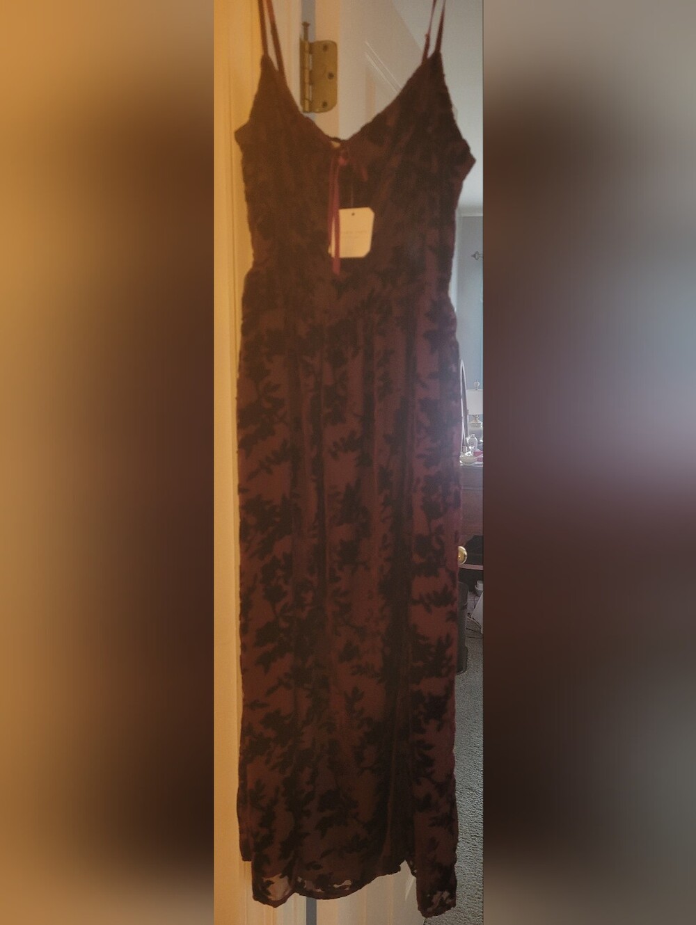 Altar'd State NWT Velvet Maxi Dress Burgundy Size Small.
